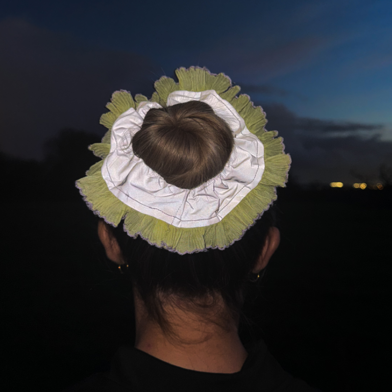 reflective scrunchie - lemon w/ lilac tip